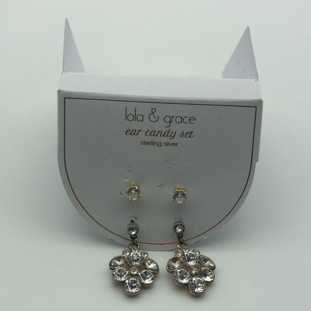 Lola & Grace 2 Pairs Earrings Studs & Hanging Ear Candy Set Sterling Silver NIB